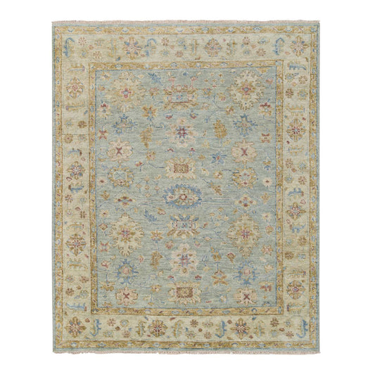 Oushak And Peshawar Wool Hand Knotted Rug Green Beige 8.0X9.10 -O064516