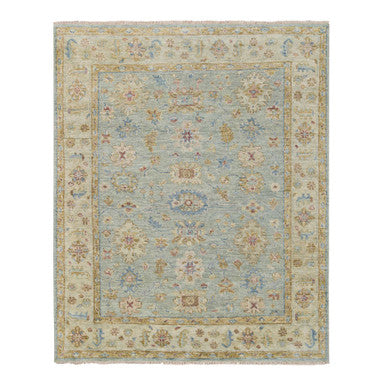 Oushak And Peshawar Wool Hand Knotted Rug Green Beige 8.0X9.10 -O064516