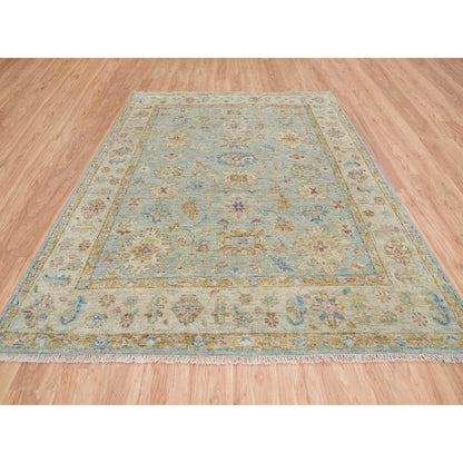 Oushak And Peshawar Wool Hand Knotted Rug Green Beige 8.0X9.10 -O064516
