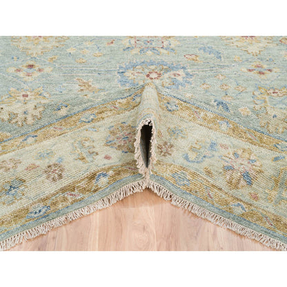 Oushak And Peshawar Wool Hand Knotted Rug Green Beige 8.0X9.10 -O064516