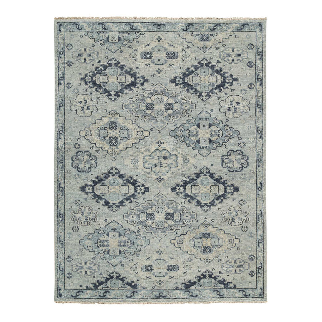 Gray 8'10" x 11'10" Tribal & Geometric Light Hand knotted Wool Rug - Sku: O064520