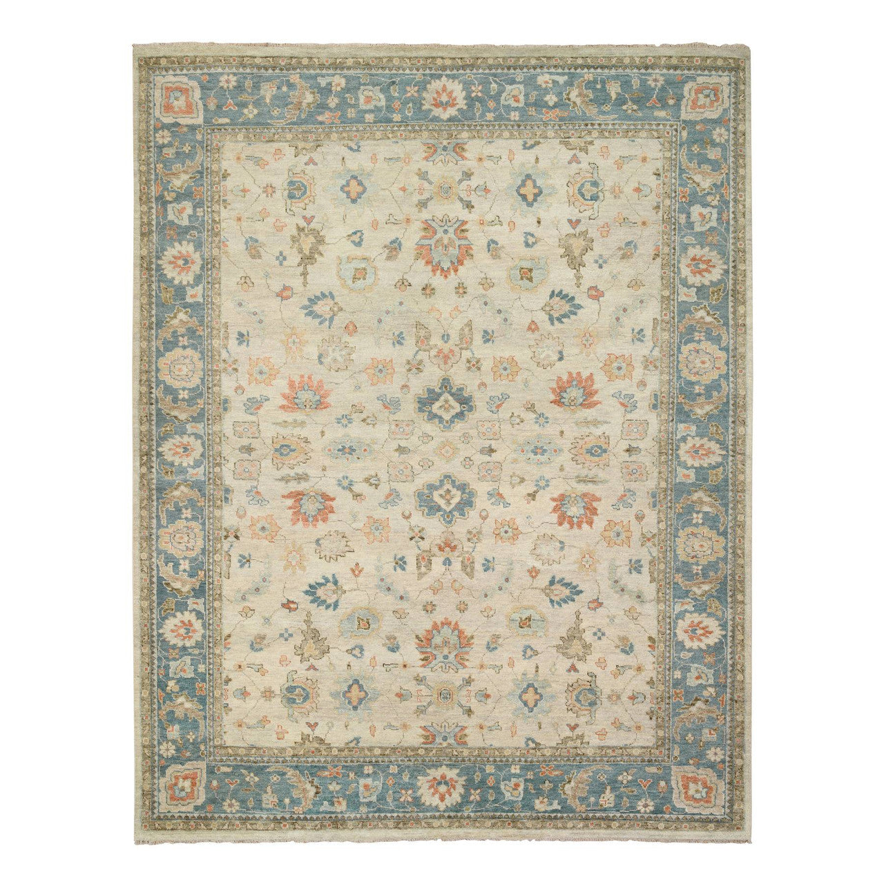 Ivory 13'10" x 18'0" Oushak And Peshawar Pewter Hand knotted Wool Rug - Sku: O064530