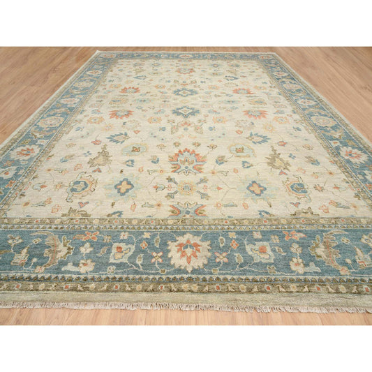 Oushak And Peshawar Wool Hand Knotted Rug Ivory Pewter Gray 13.10X18.0 -O064530