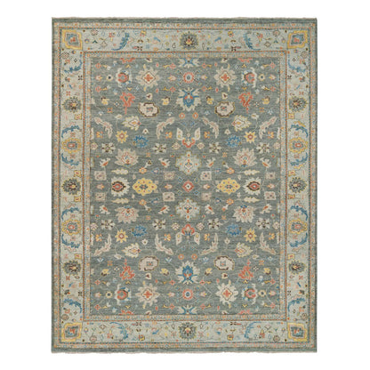 Oushak And Peshawar Wool Hand Knotted Rug Green Light Gray 14.2X18.1 -O064532