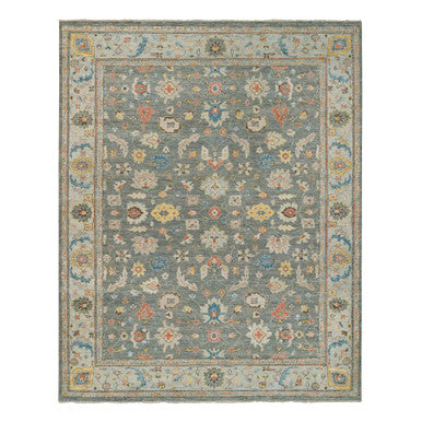 Oushak And Peshawar Wool Hand Knotted Rug Green Light Gray 14.2X18.1 -O064532