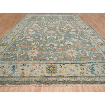 Oushak And Peshawar Wool Hand Knotted Rug Green Light Gray 14.2X18.1 -O064532