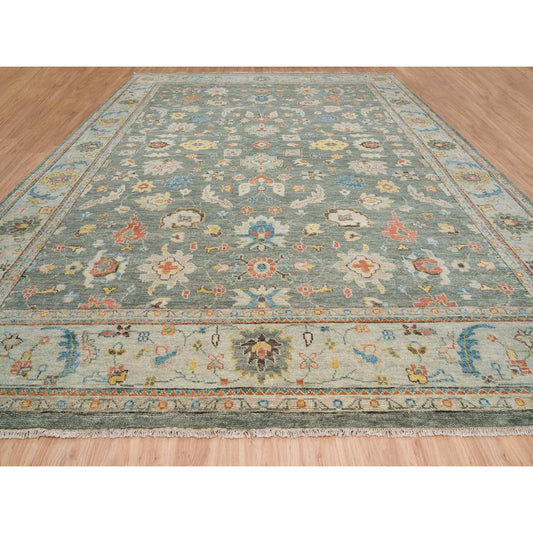 Oushak And Peshawar Wool Hand Knotted Rug Green Light Gray 14.2X18.1 -O064532