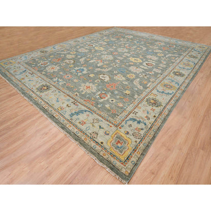 Oushak And Peshawar Wool Hand Knotted Rug Green Light Gray 14.2X18.1 -O064532