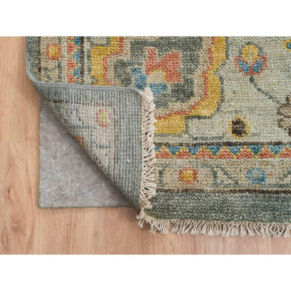 Oushak And Peshawar Wool Hand Knotted Rug Green Light Gray 14.2X18.1 -O064532
