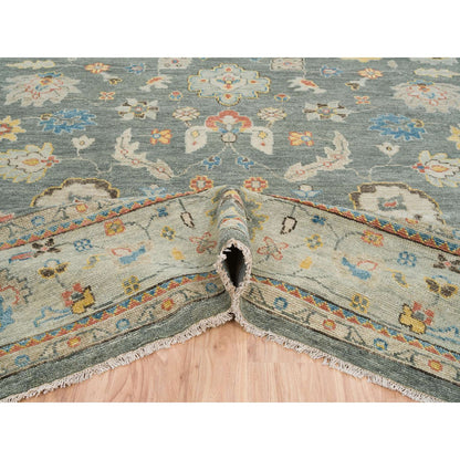 Oushak And Peshawar Wool Hand Knotted Rug Green Light Gray 14.2X18.1 -O064532