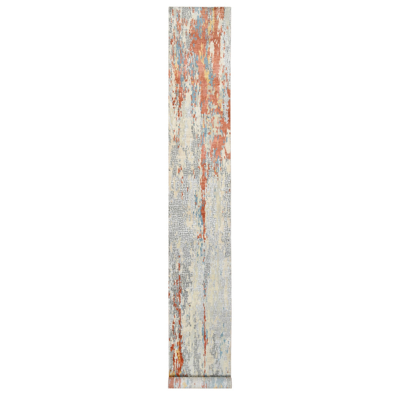 Beige 2'6" x 17'8" Modern and Contemporary Hand knotted Wool/Silk Rug - Sku: O064539