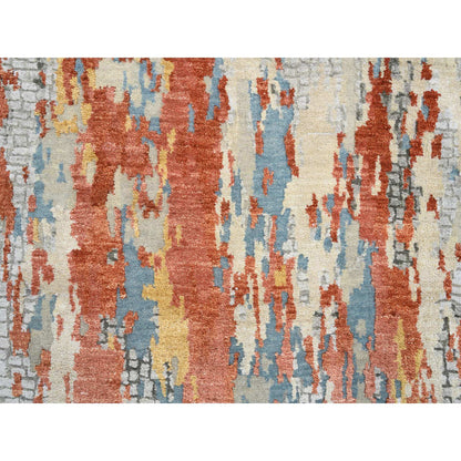 Modern and Contemporary Wool & Silk Hand Knotted Rug Beige No Border 2.6X17.8 -O064539