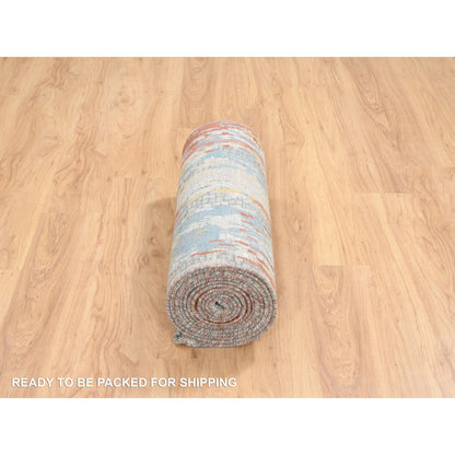 Modern and Contemporary Wool & Silk Hand Knotted Rug Beige No Border 2.6X17.8 -O064539