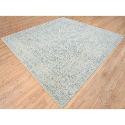 Transitional Wool & Silk Hand Loomed Rug Blue No Border 10.0X10.1 -O064541