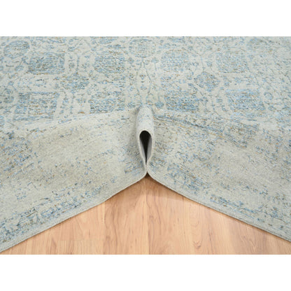 Transitional Wool & Silk Hand Loomed Rug Blue No Border 10.0X10.1 -O064541