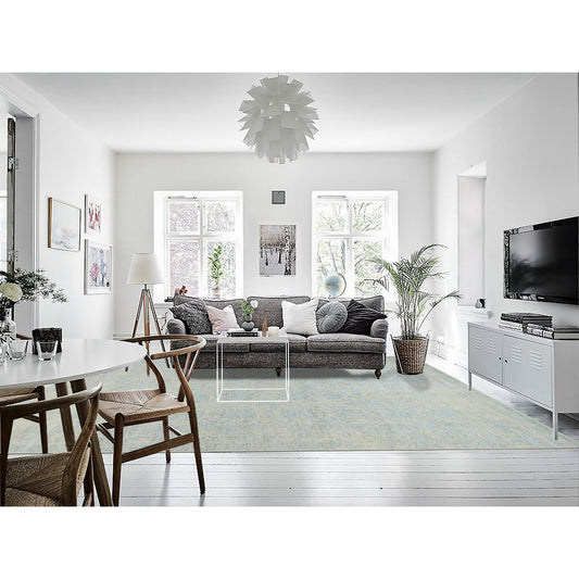 Transitional Wool & Silk Hand Loomed Rug Blue No Border 10.0X13.10 -O064543