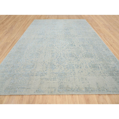 Transitional Wool & Silk Hand Loomed Rug Blue No Border 10.0X13.10 -O064543