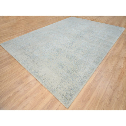 Transitional Wool & Silk Hand Loomed Rug Blue No Border 10.0X13.10 -O064543
