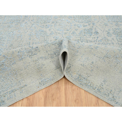 Transitional Wool & Silk Hand Loomed Rug Blue No Border 10.0X13.10 -O064543