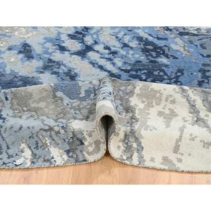 Modern and Contemporary Wool & Silk Hand Knotted Rug Blue No Border 9.9X9.9 -O064548