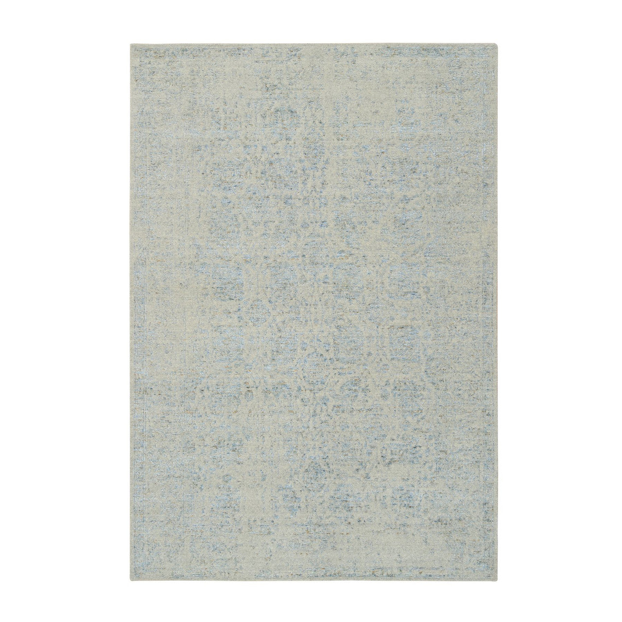 Blue 6'2" x 9'0" Transitional Handloom Wool/Silk Rug - Sku: O064549