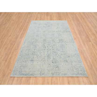 Transitional Wool & Silk Hand Loomed Rug Blue No Border 6.2X9.0 -O064549