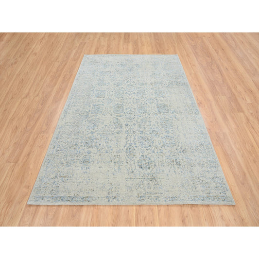 Transitional Wool & Silk Hand Loomed Rug Blue No Border 6.2X9.0 -O064549