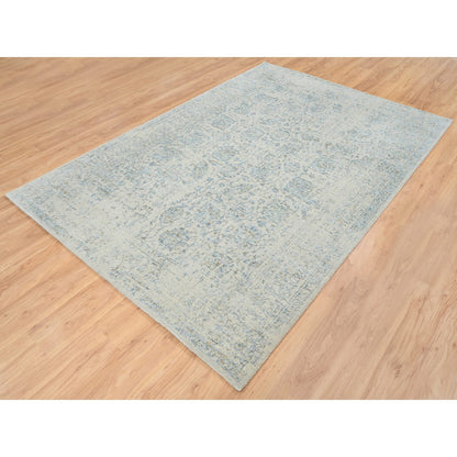 Transitional Wool & Silk Hand Loomed Rug Blue No Border 6.2X9.0 -O064549