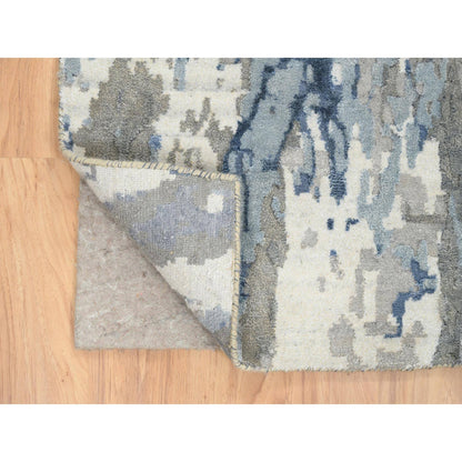 Modern and Contemporary Wool & Silk Hand Knotted Rug Blue No Border 4.2X11.9 -O064551