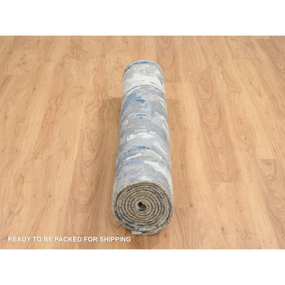 Modern and Contemporary Wool & Silk Hand Knotted Rug Blue No Border 4.2X11.9 -O064551