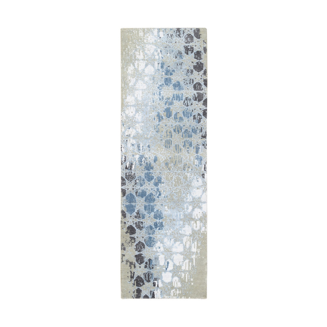 Gray 2'6" x 8'0" Modern and Contemporary Hand knotted Wool/Silk Rug - Sku: O064554