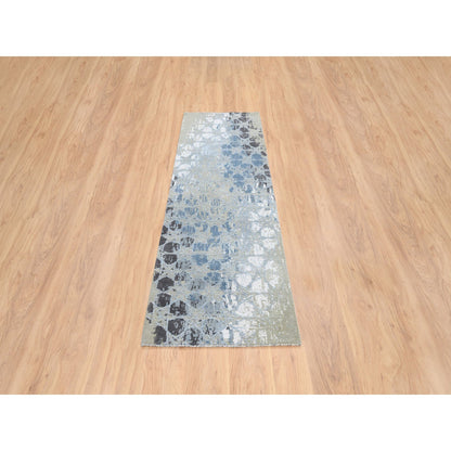 Modern and Contemporary Wool & Silk Hand Knotted Rug Grey No Border 2.6X8.0 -O064554