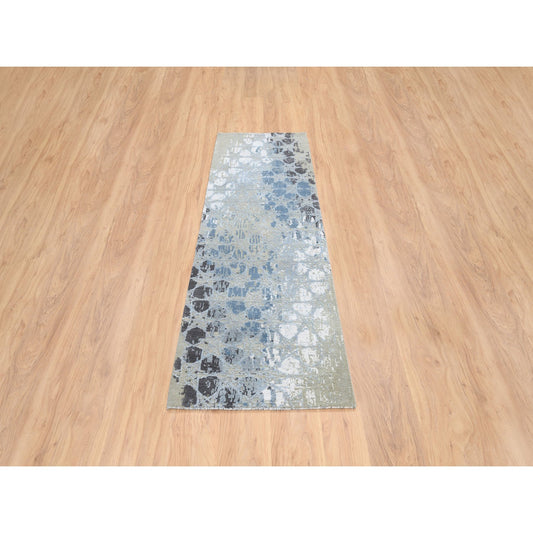 Modern and Contemporary Wool & Silk Hand Knotted Rug Grey No Border 2.6X8.0 -O064554