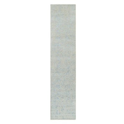 Transitional Wool & Silk Hand Loomed Rug Blue No Border 2.6X12.0 -O064555
