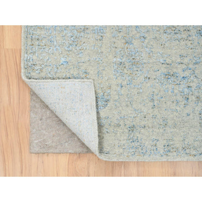 Transitional Wool & Silk Hand Loomed Rug Blue No Border 2.6X12.0 -O064555