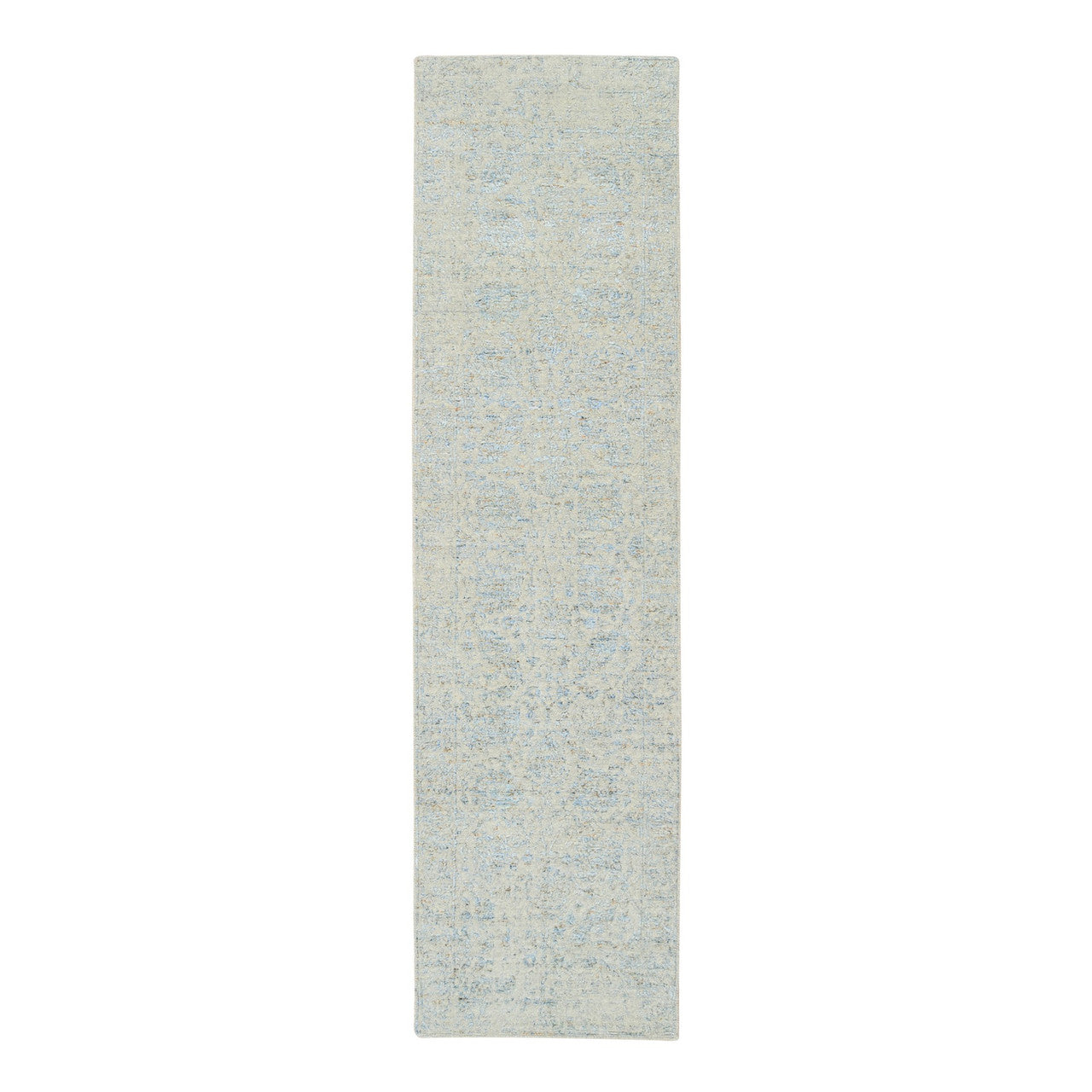 Blue 2'8" x 10'0" Transitional Handloom Wool/Silk Rug - Sku: O064556