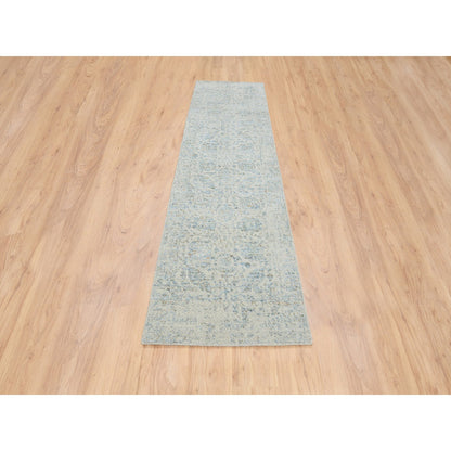 Transitional Wool & Silk Hand Loomed Rug Blue No Border 2.8X10.0 -O064556