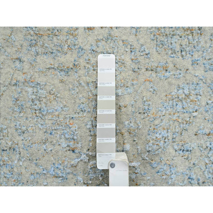 Transitional Wool & Silk Hand Loomed Rug Blue No Border 2.8X10.0 -O064556