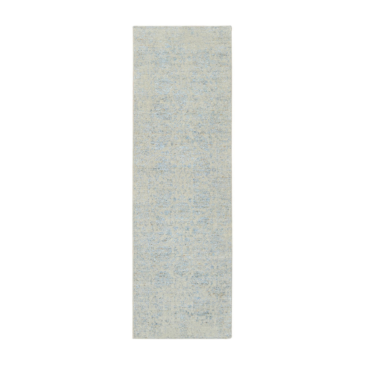 Blue 2'6" x 8'0" Transitional Handloom Wool/Silk Rug - Sku: O064558