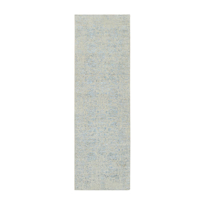 Transitional Wool & Silk Hand Loomed Rug Blue No Border 2.6X8.0 -O064558