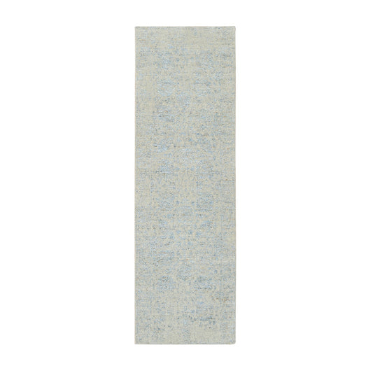 Transitional Wool & Silk Hand Loomed Rug Blue No Border 2.6X8.0 -O064558