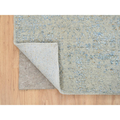 Transitional Wool & Silk Hand Loomed Rug Blue No Border 2.6X8.0 -O064558