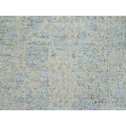 Transitional Wool & Silk Hand Loomed Rug Blue No Border 2.6X8.0 -O064558