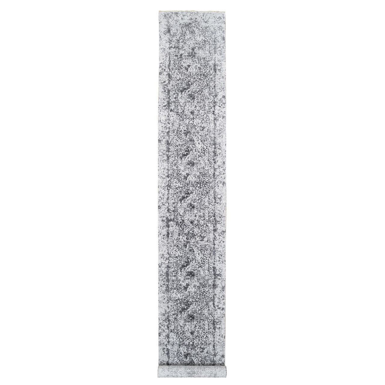 Gray 2'7" x 18'1" Transitional Hand knotted Wool/Silk Rug - Sku: O064559