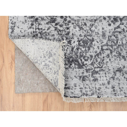 Transitional Wool & Silk Hand Knotted Rug Grey Gray 2.7X18.1 -O064559