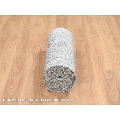 Transitional Wool & Silk Hand Knotted Rug Grey Gray 2.7X18.1 -O064559
