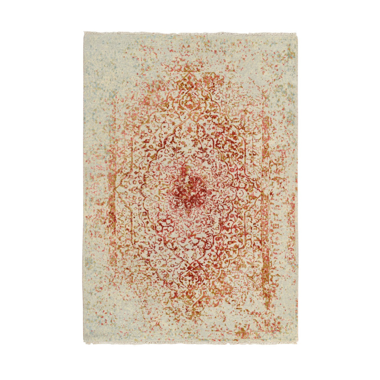 Modern and Contemporary Wool & Silk Hand Knotted Rug Ivory No Border 4.2X6.0 -O064561