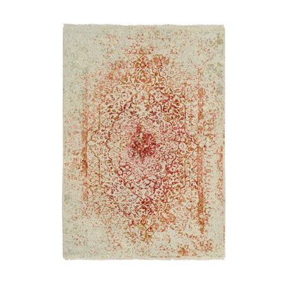 Modern and Contemporary Wool & Silk Hand Knotted Rug Ivory No Border 4.2X6.0 -O064561