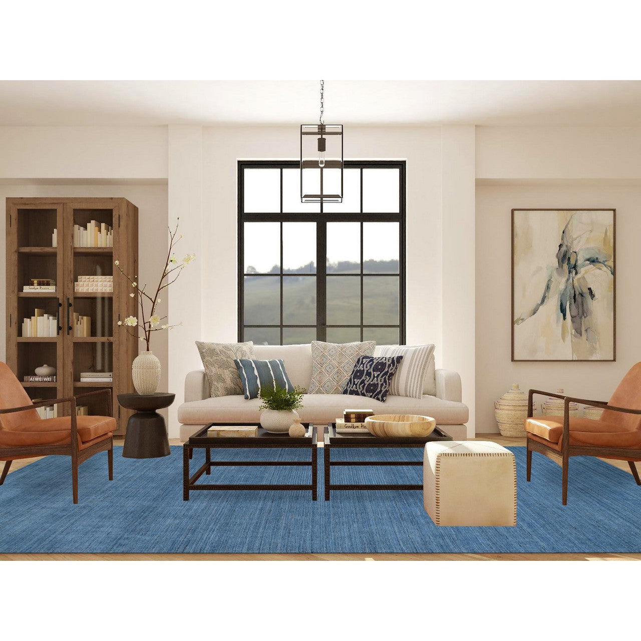 Modern and Contemporary Wool Hand Loomed Rug Blue No Border 10.0X14.0 -O064565