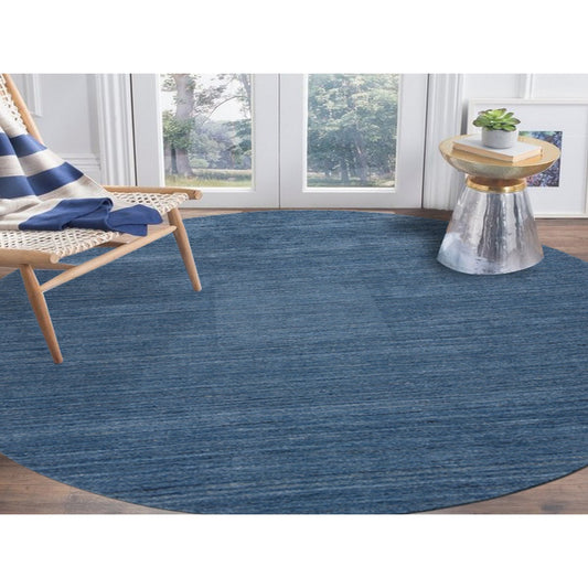 Modern and Contemporary Wool Hand Loomed Rug Blue No Border 8.0X8.0 -O064577